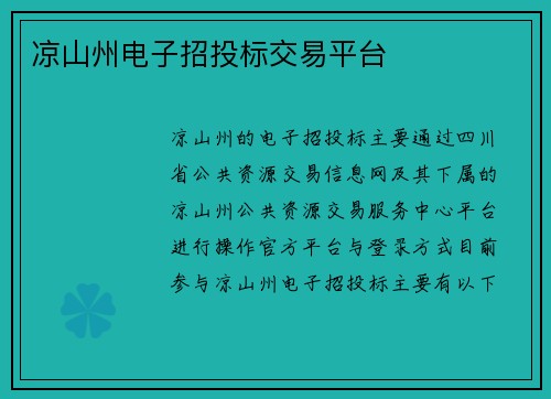 凉山州电子招投标交易平台